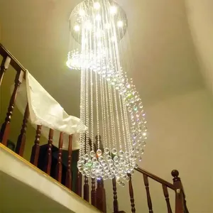 Lámpara de Techo Colgante LED de Decoración Interior para Villa de Lujo Europea, Araña de Cristal K9 en Espiral Larga, Lámparas Colgantes - Product Image 6