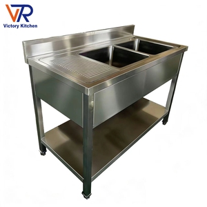 อ่างล้างจานสแตนเลสสำหรับงานจัดเลี้ยงเชิงพาณิชย์ ขนาด 180*70*90 ซม. อ่างคู่ พร้อมอ่างด้านขวาและที่พักจานด้านซ้าย สำหรับโรงงาน - Product Image 1