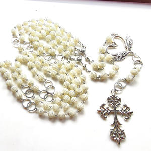 대형 웨딩 올가미 묵주 첫 친교 화이트 진주 비즈 Rosarios Catolicos 웨딩 액세서리 가톨릭 커플 묵주 - Product Image 5