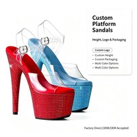 Chaussures de pole dance personnalisées de 7 pouces avec strass, bride de cheville en PU, talons transparents en PVC pour la danse exotique en boîte de nuit