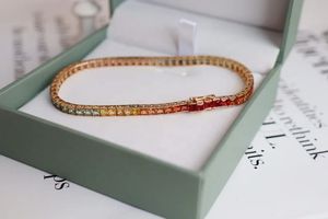 Bracelet tennis en or jaune 18 carats pour femmes, saphirs naturels multicolores, Xinfly - Product Image 5