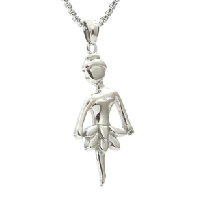 Yunnique – collier avec pendentif fille dansante, en acier inoxydable, argenté, blanc, style dessin animé, bijoux cadeau unisexe - Product Image 1