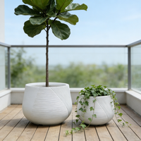 Set Pot Tanaman Beton Bergaris Minimalis Modern Ramah Lingkungan untuk Dekorasi Taman Dalam dan Luar Ruangan