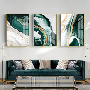 Living Room Home Decor Golden Lines on Green picture Prints Wall Art green marble poster art decoration modern abstract painting