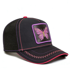 5-Panel Black Mesh Waterproof Polyester Canvas Baseball Cap <b>Purple</b> Butterfly Embroidery Adjustable Snapback Winter Cycling - Product Image 2