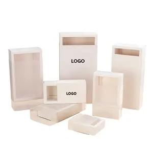 Custom Logo Storage Carton Packaging Drawer Gift Box Supplier Luxury Kraft Paper Cardboard Sliding Packaging Box With PVC Lid