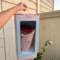 Boîte cadeau en papier rose personnalisée pour la Saint-Valentin avec poignée et fenêtre transparente, boîte d'emballage pour bouquet de fleurs