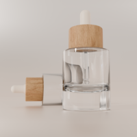 Flacons carrés transparents en verre de 30/50 ml avec bouchon en bois – Emballage vide pour soins naturels, finition mate, sérigraphie
