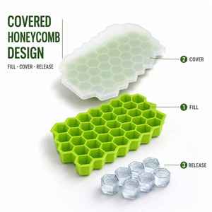 Bandeja de silicona para cubitos de hielo con tapa, molde de hielo de 37 cavidades con forma de panal, apto para alimentos, para whisky, cócteles, café y postres congelados caseros - Product Image 4