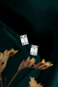 PT950 <b>Emerald</b> Cut Diamond <b>Stud</b> Earrings Hypoallergenic Small Earrings <b>Stud</b> Fine Jewelry Trendy Earrings Jewelry Women - Product Image 3
