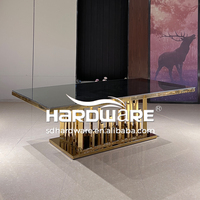Table de banquet rectangulaire de luxe, nouveau style, plateau en MDF blanc, acier inoxydable doré