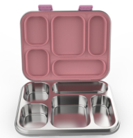 AIBAO RVS Tiffin Bento Lunchbox Verwarmbaar Magnetronbestendig Lekvrij 5 compartimenten 1167ml inhoud Siliconen deksel