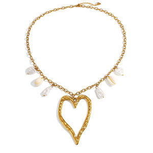 Collar de acero inoxidable con diseño de corazón grande exagerado, perla barroca y chapado en oro, estilo DIY, para uso transfronterizo, ideal para collares de moda en capas. - Product Image 5