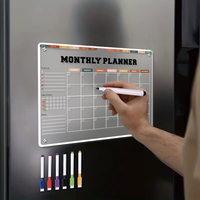 Calendrier magnétique en acrylique transparent pour réfrigérateur, tableau effaçable à sec, impression magnétique, cadre en matériaux recyclés avec marqueurs