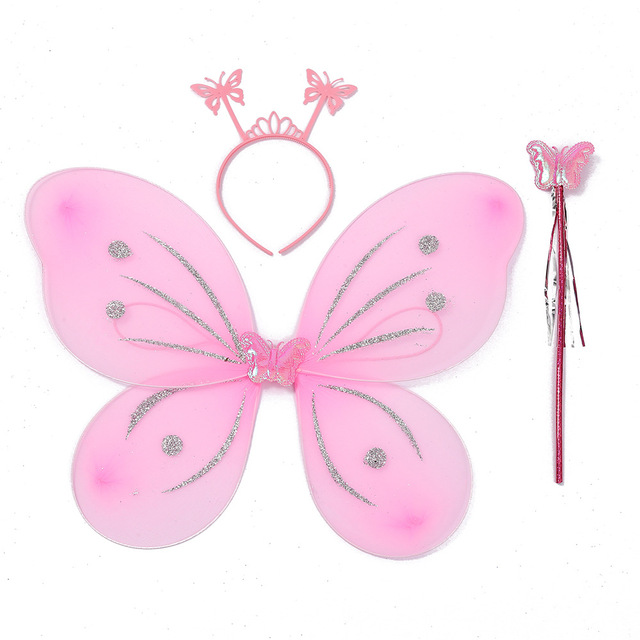 Butterfly Wings for Kids Three-Piece Headband Fairy Wand Head Buckle Durable Lovely Butterfly Wings