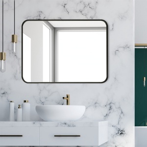 Modern Luxury 24*36 Inch <b>Wall</b> <b>Mirror</b> Black Bathroom <b>Mirror</b> Aluminum-Alloyed Frame Rounded Corner Glass Small Decorative Box - Product Image 1
