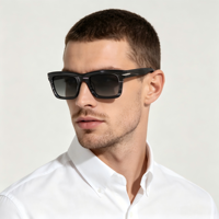 Lunettes de soleil rectangulaires fines en acétate polies à la main, style vintage minimaliste avec décorations métalliques, pour homme, idéales pour la conduite en extérieur
