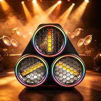 Projecteur de scène rétro 200W à 3 faisceaux, forme Mercedes, lumière d'ambiance COB dorée 50W, anneau halo RGB pour concert, DJ, club, mariage
