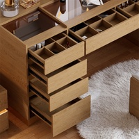 Ensemble coiffeuse en bois durable avec finition mélamine, miroir éclairé moderne, plateau en verre et armoires à tiroirs personnalisées