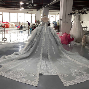 فساتين زفاف أنيقة فاخرة قبالة الكتف خمر الملكي مطرز بالخرز يزين الدانتيل الأميرة فساتين العروس Lsmx100 - Product Image 5