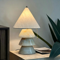 Lampe de table moderne en forme de champignon, abat-jour en jade naturel, base en tissu, lampe de bureau décorative pour la chambre à coucher, le salon