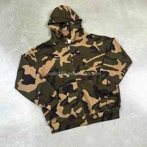 Sweat à capuche zippé personnalisé en coton gaufré camouflage, 100 % coton, coupe oversize, épais et thermique, fabriqué par un spécialiste - Product Image 1