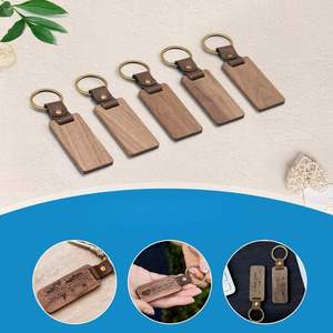 Custom Logo Wooden Keychain With Leather Strap, Wood Engravable Blank Chain for Laser Engraving Key Tags Craft <b>Gift</b> - Product Image 3