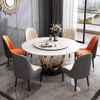 Table à manger ronde en marbre de style moderne de luxe ensemble de chaises 4 6 places en acier inoxydable pierre frittée design de meubles en or