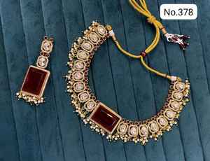 Ensemble ras du cou Kundan Meenakari avec boucles d'oreilles plaquées or Bijoux de mariée ou fins élégants pour cadeaux en acier inoxydable - Product Image 5