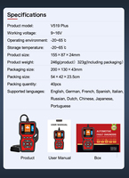 Nouveau scanner de diagnostic automobile professionnel V519 PLUS OBD2 12V avec écran TFT, garantie 1 an pour tous les véhicules, outil de diagnostic