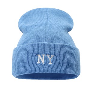 New NY Embroidered Ski Hat - Autumn &amp; Winter Slouchy Knit Hat, Letter Woolen Hat, Unisex <strong>Beanie</strong> with <strong>Pom</strong>-<strong>Pom</strong> - Product Image 5