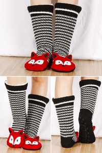 Woman Women Women's Ladies Winter <strong>Warm</strong> Knitted <strong>Custom</strong> Cute Animal Fox Panda Home Indoor Sherpa Lined Non-slip Slipper <strong>Socks</strong> - Product Image 2