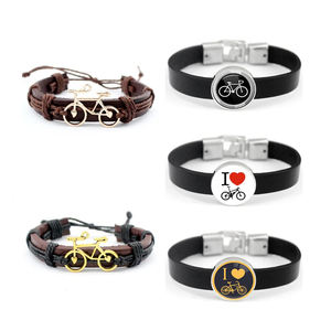 Fabricant de bracelets de cyclisme en cuir véritable Cabochon dôme en verre breloque vélo unisexe bracelet en cuir véritable - Product Image 1