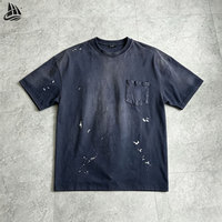 T-shirt personnalisé délavé effet soleil pour homme, style vintage, effet vieilli, éclaboussures de peinture, coupe oversize, streetwear, en coton doux, vente en gros OEM