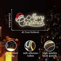 Panneau néon Joyeux Noël avec chapeau de Père Noël, Décoration murale de Noël à LED blanc chaud pour fête à domicile, Nouvel An 2026