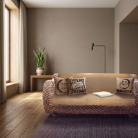 Sofá Seccional Daruma de Estilo Americano, de Jacinto de Agua Natural y Madera de Teca, Inflable, de Tres Plazas, Mueble Moderno para Sala de Estar