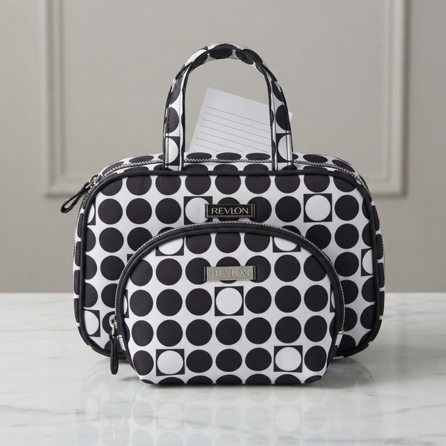 Fashion Black White Polka Dot PU Zipper Cosmetic Bag Set Hand Carry Travel for Kit Mother Daughter Makeup Pouch Daily Trip