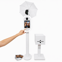 Station photo portable en métal avec anneau lumineux RGB, compatible iPad, appareil photo reflex numérique et imprimante, pour mariages, fêtes et événements