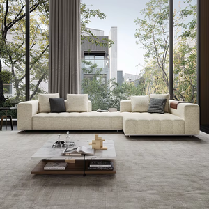 Elegante Conjunto de Sofás Reclinables Tapizados en Beige con Base de Madera para Vestíbulo de Hotel y Hogar Contemporáneo - Product Image 5