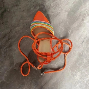 Sandali <span class=keywords><strong>con</strong></span> <span class=keywords><strong>tacco</strong></span> alto in corda intrecciata fascia alla caviglia arancione punta a punta tacchi sottili <span class=keywords><strong>scarpe</strong></span> eleganti estive <span class=keywords><strong>scarpe</strong></span> da festa Multi colori vuote - Product Image 2