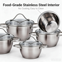 Ensemble de casseroles en acier inoxydable de qualité supérieure, antiadhésif, avec couvercles en verre, compatible avec les cuisinières à induction, à gaz et électriques, passe au lave-vaisselle