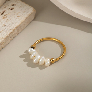 Anello X&L Siez <span class=keywords><strong>7</strong></span> in Acciaio Inossidabile con Perle Naturali Eleganti per Donne, Placcato in Oro 18K PVD, Gioiello Charm per Uso Quotidiano, Vendita all'Ingrosso - Product Image 5