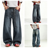Pantalon en jean délavé bleu style urbain de haute qualité, coupe déchirée, versions homme et femme, style ample à jambe large