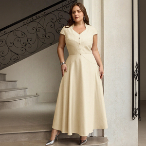 Vestido Maxi Plus Size Branco Creme para Mulheres, Estilo Vintage com Botões Frontais, Vestuário Modesto para Noite, Serviço de Logotipo Personalizado - Product Image 4