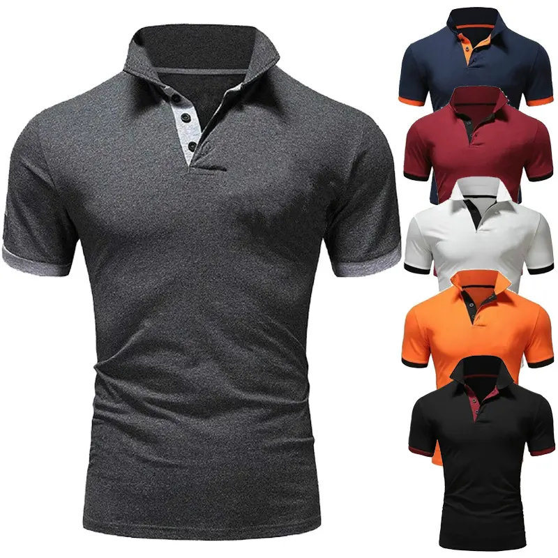 New men's Fashion color matching golf shirt short sleeve custom logo embroidery polo shirt for men