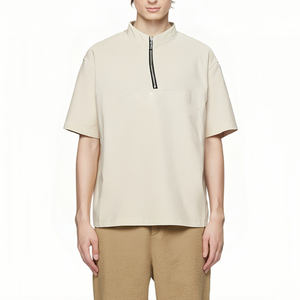 Maglietta Kaleo uomo pesante Hip Hop 100% cotone Street Wear magliette Oversize mezza Zip - Product Image 3