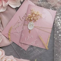 Invitation de mariage personnalisée en acrylique transparent, design rectangulaire créatif, bord doré, avec enveloppe, format carte standard