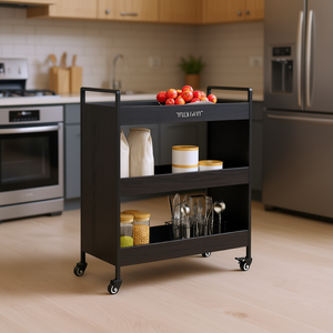 Carrello da Cucina Lany 27.6x11.8x32.3 Pollici in Legno Ingegnerizzato con 2 Ripiani, Carrello Portatile - Product Image 2