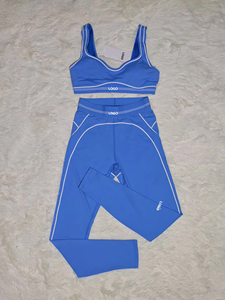 Legging Yoga Pilates Seamless Ribbed Berkualitas Tinggi 2 Potong Set Yoga untuk Wanita - Product Image 2