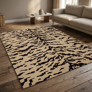 Alfombra Moderna con Estampado Animal, Rectangular, Beige y Negro, para Sala de Estar, Decoración del Hogar - Product Image 1